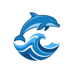 Naklejka premium Dolphin jumping out of ocean wave.