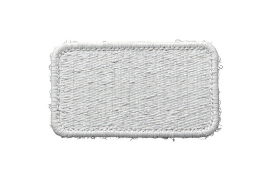 Blank textile patch showing white fabric texture and stitched border, ready for adding logo or text. Transparent background