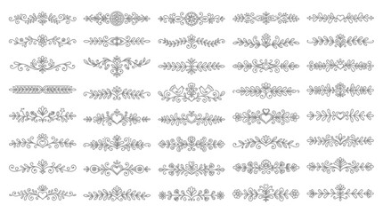 Fototapeta premium Decorative hand drawn dividers with hearts and flowers for wedding stationary projects.