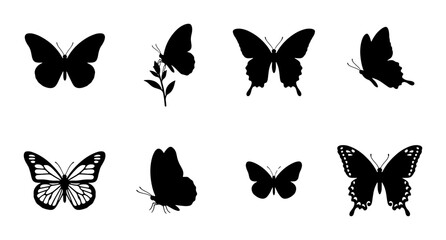Butterfly Silhouettes Vector Set, Delicate Insect Icons, Nature Graphics, Winged Creature Art © Israt