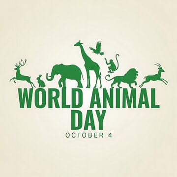 World Animal Day October 4 green silhouettes of various animals on beige background