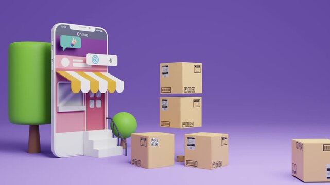 Smartphone displays a storefront with a colorful awning