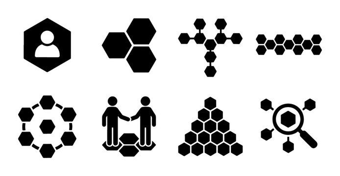 Abstract Network Icons, Molecular Structures, Data Connections, Business Collaboration, Science Concepts