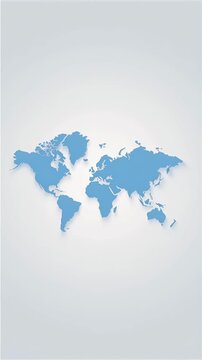 Minimalist light blue world map silhouette gently fading smoothly on solid white background in flat seamless animation, ideal for global business and connectivity concepts