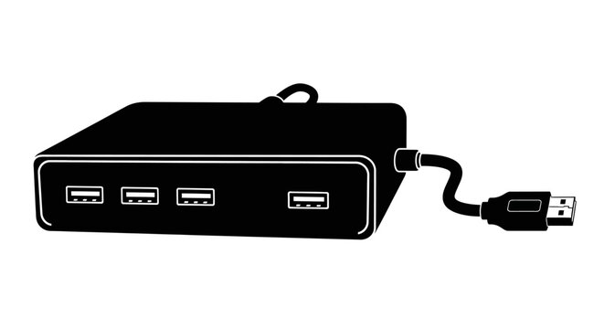External hard drive with usb connectors and cable black silhouette harddrive storage device connector ports