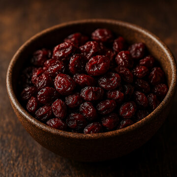Ar&aacute;ndanos rojos deshidratados ricos en nutrientes en un arom&aacute;tico bol para aperitivos