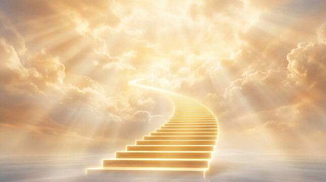 Golden Stairway Leading Upward Into Divine Heavenly Light and Clouds.