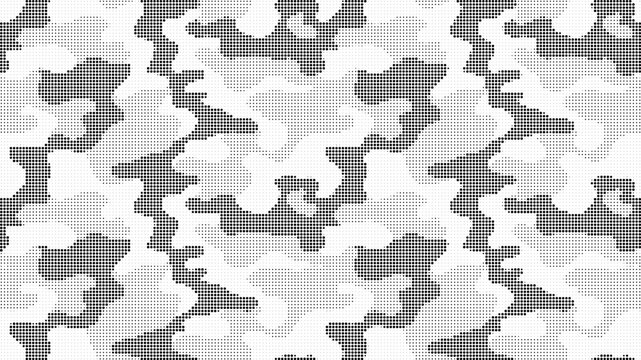 Halftone pattern with black and white dots and shapes