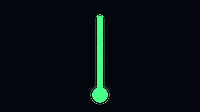 Green thermometer rising animation: rising temperature indicator for climate change, medical fever, and scientific data visualization 4k