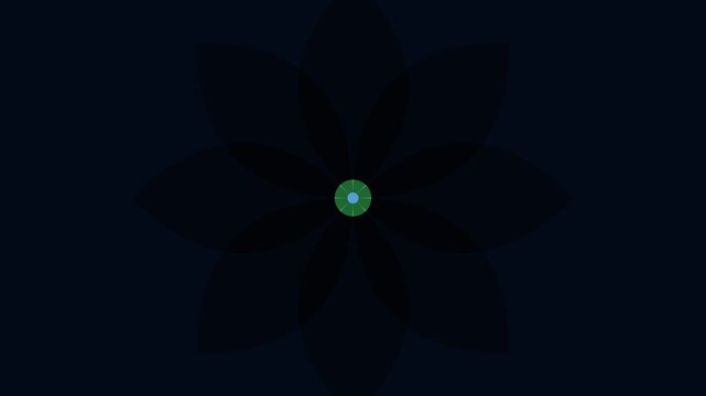 Minimalist abstract flower motion with pulsing center circle on dark animation 4k background