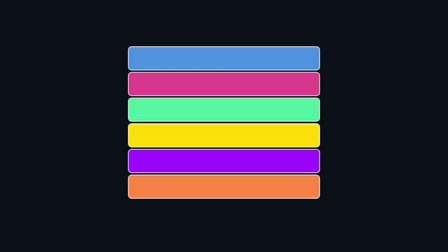 Minimalist colorful loading bar animation with vibrant rainbow rectangles on dark 4k background, for modern ui, and digital interface