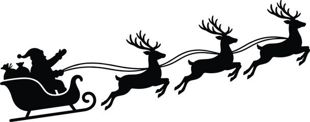 Santa claus riding in his sleigh pulled by reindeer on a transparent background © Ruma
