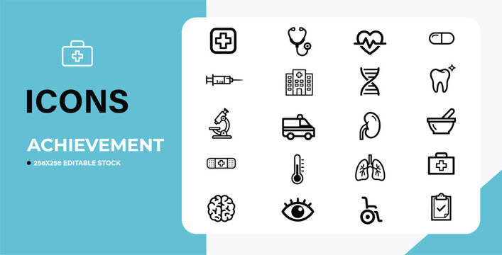 Medical health care and medicine icons on white background  editable stock