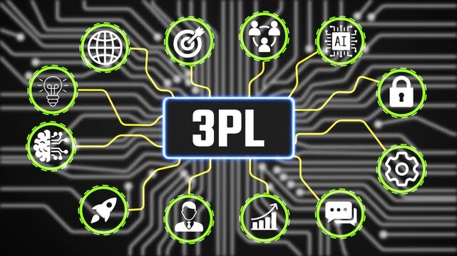 3PL Planning Technology Concept with Digital Business Icons Animation and Performance Tracking Interface HD Video animation