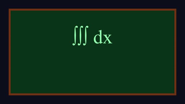 Triple integral calculus equation on green chalkboard for mathematics education and science research animation 4k