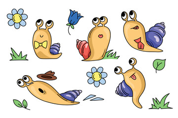 Vector set of cute snail characters sticker pack © Марина Неелова