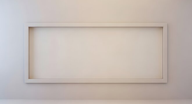 Empty rectangular picture frame on a neutral wall with soft light for creative display