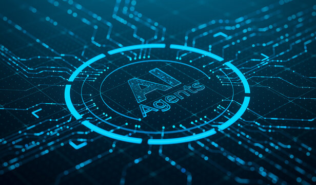 AI Agents Network Interface on Futuristic Digital Circuit Background