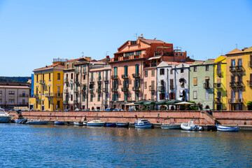 Fototapeta premium Colorful traditional houses along the Temo river in Bosa, Sardinia, Italy