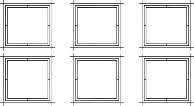 Set of simple square frames with cross corners, minimalist geometric borders transparent background