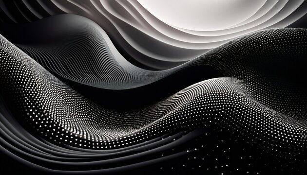 A Modern Abstract Illustration Featuring Concentric Dotted Waves In A Gradient Monochrome Palette