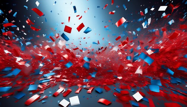 Abstract Background Party Celebration Red Confetti Falling Shiny Blue Confetti Isolated On Transparent Background