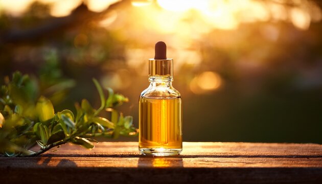 Golden Elixir A Bottle Of Essential Oil Bathed In Sunlight