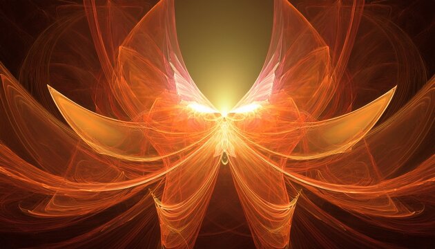 Abstract Transparent Orange Crystal Shapes Fantasy Light Background Digital Fractal Art D Rendering