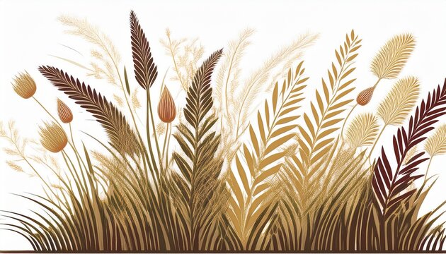 Bent Grasses Spikelet Flowers Wild Meadow Plants Isolated On White Background Abstract Fresh Wild Grass Flowers Herbs