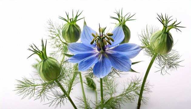 Nigella Sativa Flower On White Background Inflorescence Of Black Cumin Nigella Sativa