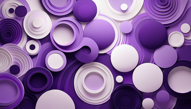 Abstract Composition Featuring Overlapping Purple White Circles Minimalist Design Evokes Playful Modern Aesthetic Simple Shapes Create Dynamic Visual Interest