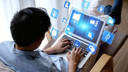 Naklejka premium Concept of managing online folders with digital file organization, cloud storage, and secure sharing. Online folders improve workflow, online folders ensure access control. Gist