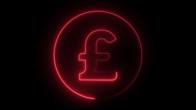 Glowing neon pound sign Icon animation. financial symbol, digital currency, wealth icon. Neon pound icon animation. Glowing neon pound money icon, looped animation. pound currency sign,bank.4k motion