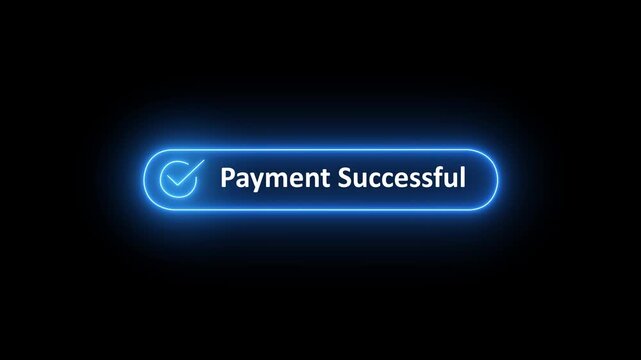 neon payment successful button on black background. neon check mark with payment successful. Confirmation, money transaction concept. 4k motion video.