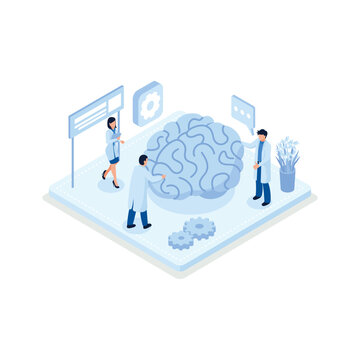 Isometric Artificial Intelligence Brain Technology Illustration
