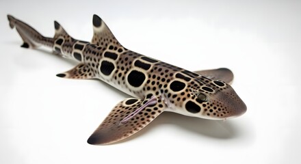 Obraz premium Leopard shark with distinctive spots swims in bright studio lighting against a clean white background