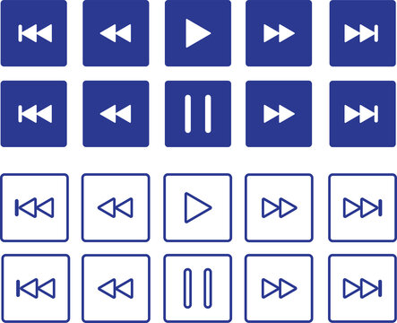 Flat media player control icons set