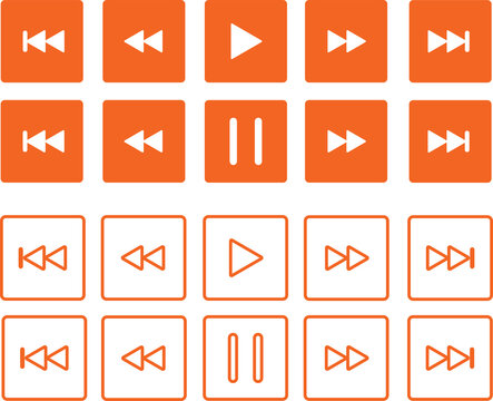 Flat orange media player control icons set
