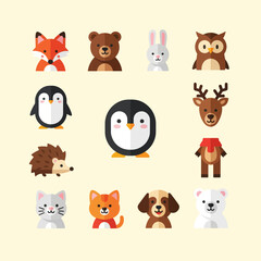 Fototapeta premium Cute Cartoon Animals Collection - Flat Design Icons