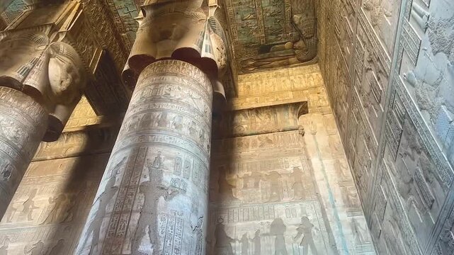Time-lapse video of the ancient temple complex of Dendera, Qena, Egypt.