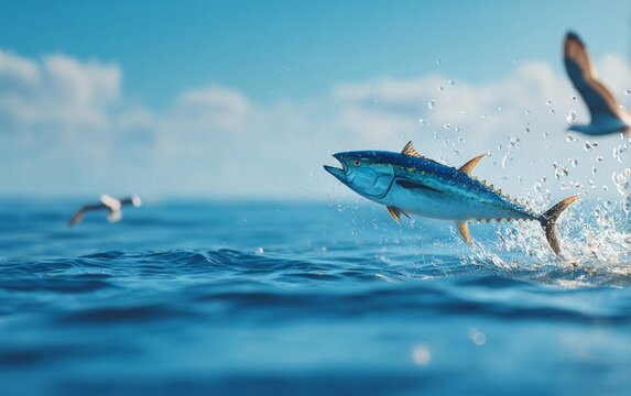 Giant Trevally Launching from Coral Reef Lagoon Surface with Splashing Water