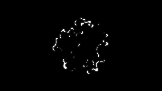 4K Cartoon Smoke Explosion FX Animation, Hand-Drawn Blast Element with Alpha Channel, Manga Flash Style Comic Effect on Black Screen, Pre-Rendered Smoke Burst for Motion Design