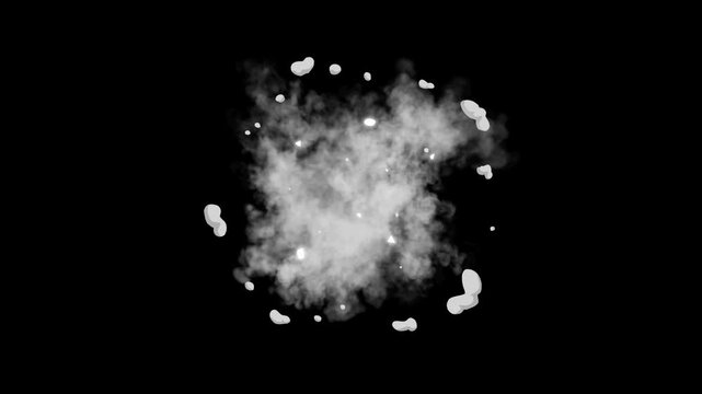4k explosion smoke puff dust blast animation fx pack, alpha matte black screen chroma key background, realistic shockwave bang flash comic cartoon stream vfx loop frame by frame pro res