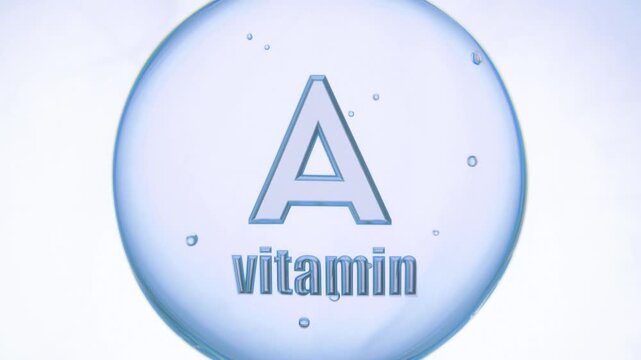 Transparent Vitamin A Sphere Floating in Clean Blue Minimal Background
