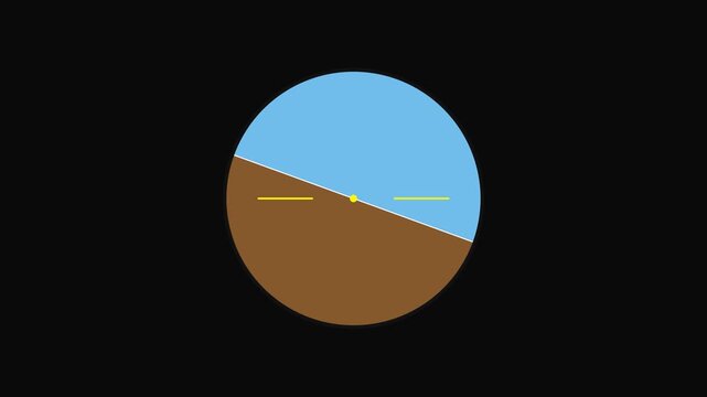 Aircraft attitude indicator gyroscope display showing pitch and roll flight instrument animation 4k