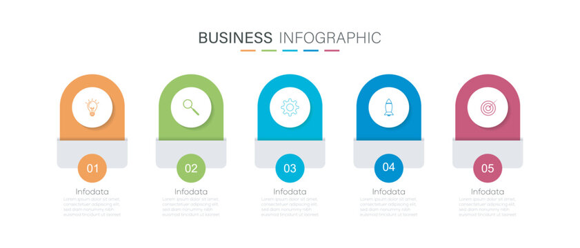 Presentation business infographic template vector.  Steps business data visualization timeline process infographic template.  5 section infographic diagram. 

