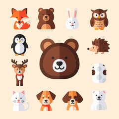 Naklejka premium Cute Forest Animals Collection - Flat Design Icons