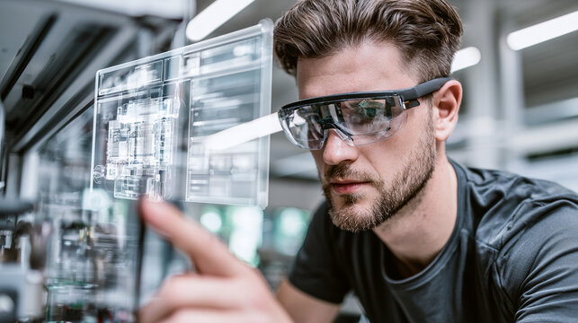 Augmented Reality Industry: Technician Using AR Glasses for Smart Maintenance