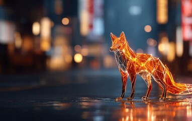 Fototapeta premium Vivid Neon Fox Illuminating Urban Environment with Intelligent Concept Design