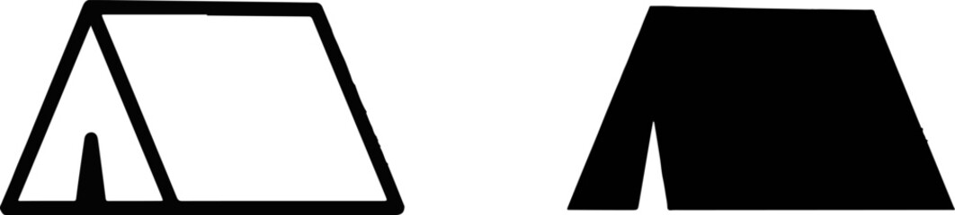 Camping tent icons and outdoor travel shelter symbols with adventure silhouette vacation recreation equipment activity pictogram © AronnoRoy